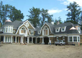 slate and copper bays and turret